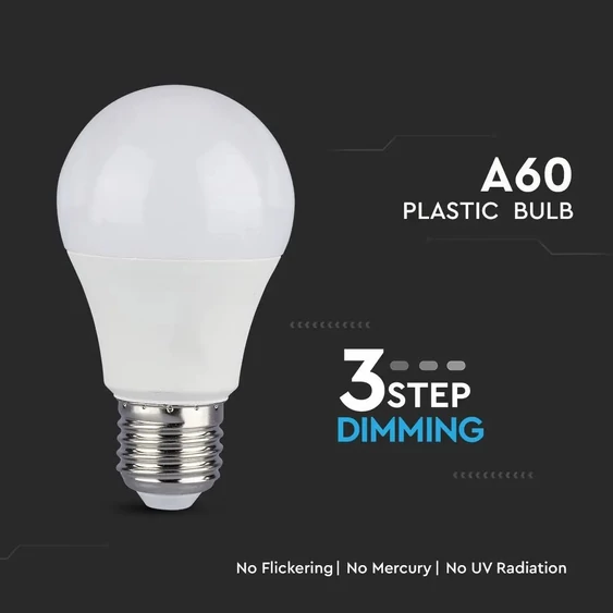 V-TAC 9W E27 hideg fehér 3 lépésben dimmelhető LED égő - SKU 4449