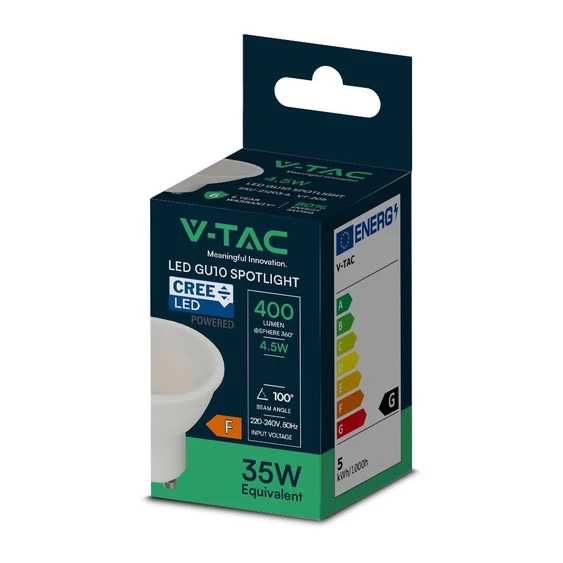 V-TAC CREE GU10 LED spot égő 4.5W természetes fehér 100° - SKU 21202-6