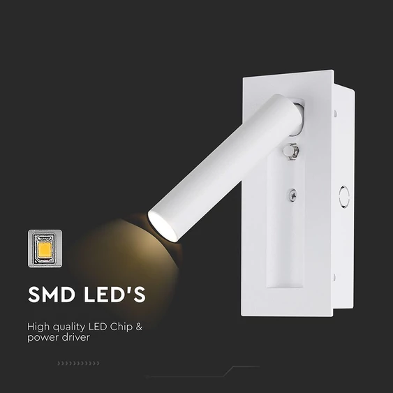 V-TAC falba süllyeszthető 2W CREE LED olvasólámpa, meleg fehér, fehér ház - SKU 239986