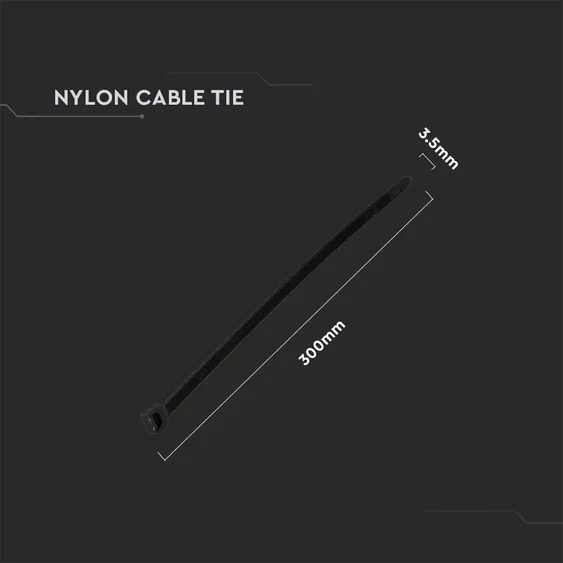 V-TAC fekete, műanyag gyorskötöző 3.5x300mm, 100db/csomag - SKU 11170