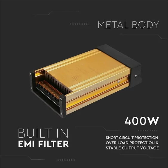 V-TAC fémházas IP45 LED tápegység 12V 400W 33A - SKU 3233
