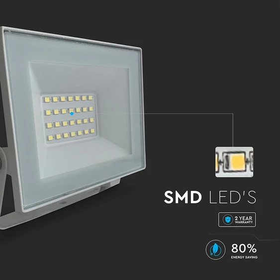 V-TAC FN-széria mini LED reflektor 20W hideg fehér, fehér házzal - SKU 23985