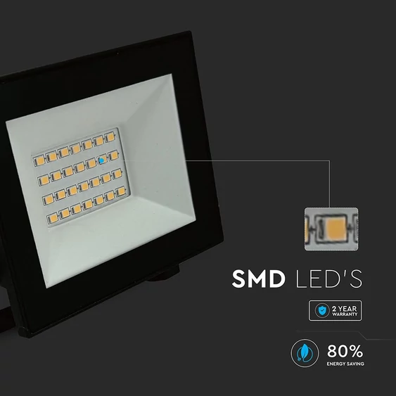 V-TAC FN-széria mini LED reflektor 20W természetes fehér, fekete házzal - SKU 23984