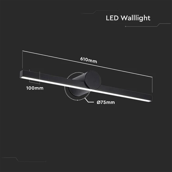 V-TAC IP65 fali 10W tükör- és képvilágítás, fekete házzal, meleg fehér, 150 Lm/W - SKU 405831