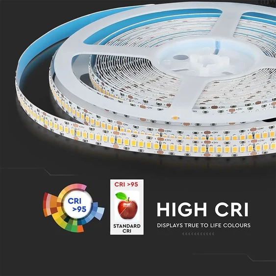 V-TAC LED szalag IP20 SMD 2835 chip 240 db/m hideg fehér CRI>95 - SKU 333