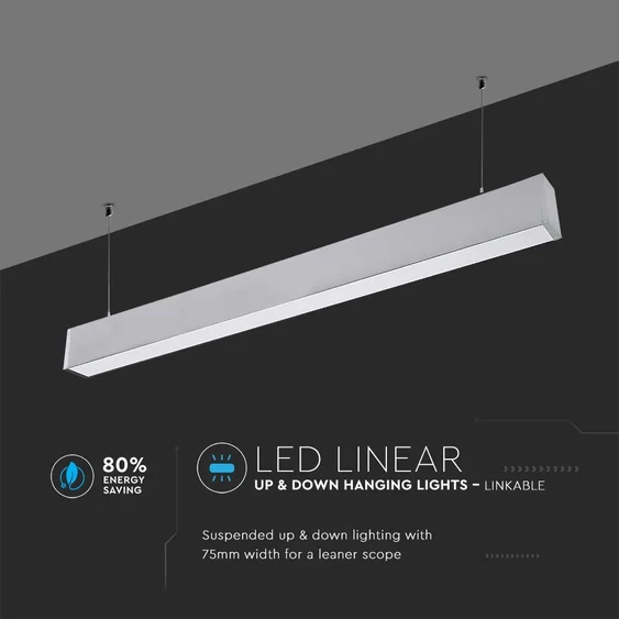 V-TAC mennyezetre függeszthető dimmelhető lineáris LED lámpa 120cm 60W természetes fehér - SKU 378