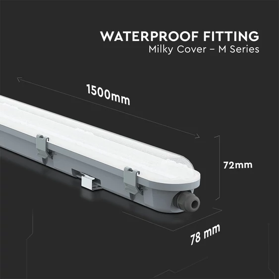 V-TAC sorolható LED lámpa 150cm 48W IP65 természetes fehér, fehér fedlap, 120 Lm/W - SKU 2120203