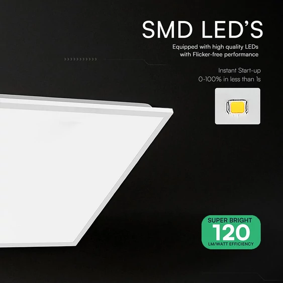 V-TAC süllyeszthető Back-Lit LED panel természetes fehér 40W 60 x 60cm, 120 Lm/W - SKU 24143
