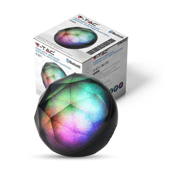 V-TAC RGB bluetooth hangszóró beépített mikrofonnal, TWS funkcióval - fekete - SKU 7722