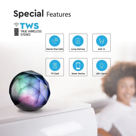 V-TAC RGB bluetooth hangszóró beépített mikrofonnal, TWS funkcióval - fekete - SKU 7722