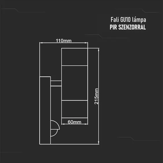 V-TAC kültéri, fali lámpa, 2xGU10 foglalattal, mozgásérzékelővel - SKU 5157