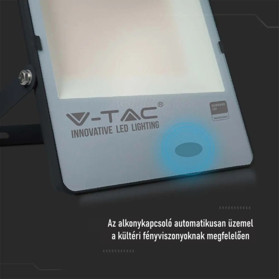 V-TAC LED reflektor 200W meleg fehér 100 Lm/W, beépített alkonykapcsolóval - SKU 20181