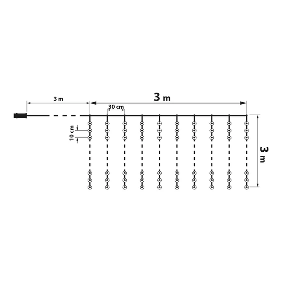 Fényfüggöny - 300 db melegfehér microLED-del - 3 x 3 m - 230V - távirányítós