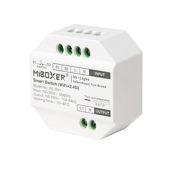 MiLight mini Smart 230V-os WiFi-s és rádiófrekvenciás vezérlő, PUSH kapcsoló kompatibilis - WL-SW1
