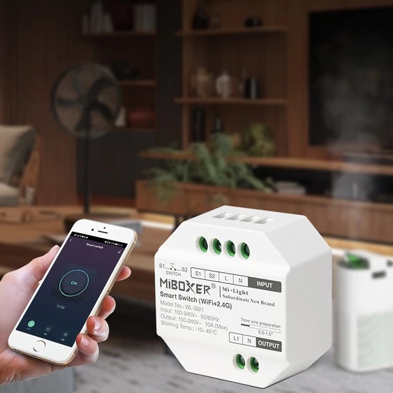 MiLight mini Smart 230V-os WiFi-s és rádiófrekvenciás vezérlő, PUSH kapcsoló kompatibilis - WL-SW1