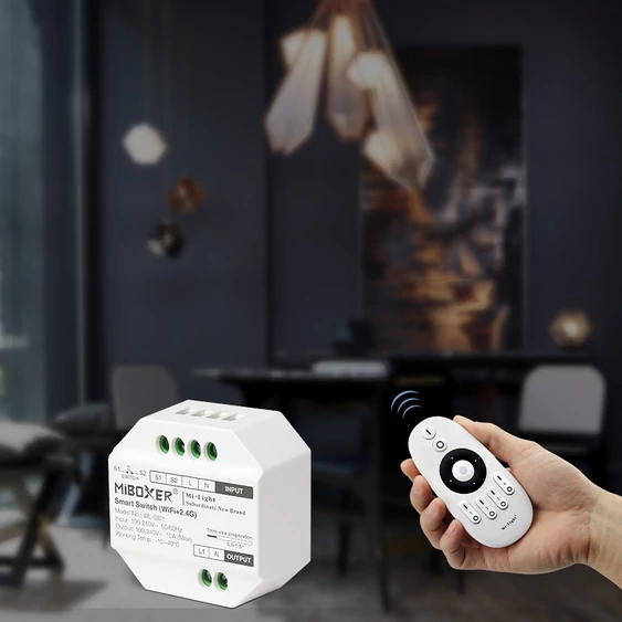 MiLight mini Smart 230V-os WiFi-s és rádiófrekvenciás vezérlő, PUSH kapcsoló kompatibilis - WL-SW1