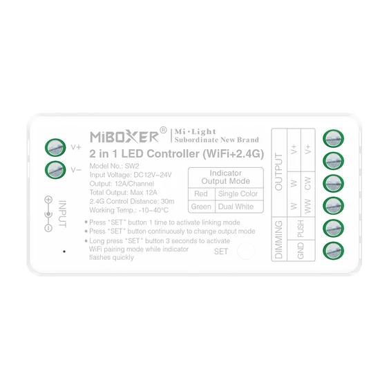 MiLight Smart 2in1 zónázható 2.4GHz + WiFi vezérlő, 2 csatornás, Egyszínű és CCT - SW2(FUT035W+)
