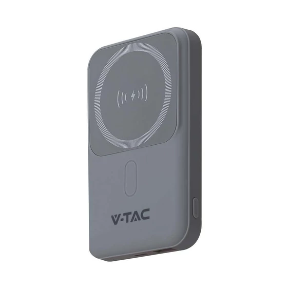 V-TAC 10000mAh powerbank, MagSafe vezeték nélküli töltéssel, szürke - SKU 23040