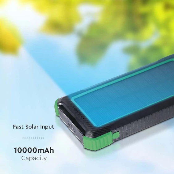 V-TAC 10000mAh powerbank, napelemes töltéssel - SKU 7835