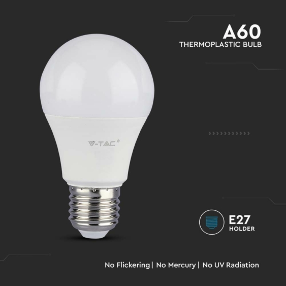 V-TAC 10.5W E27 természetes fehér A60 LED égő, 100 Lm/W - SKU 21178