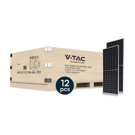 V-TAC 10kW háromfázisú hibrid inverter, 2x12 db 410W napelem és 10kWh akkumulátor szett - SKU 100172
