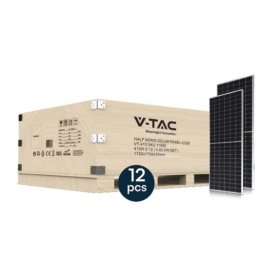V-TAC 10kW háromfázisú hibrid inverter, 2x12 db 410W napelem és 10kWh akkumulátor szett - SKU 100173