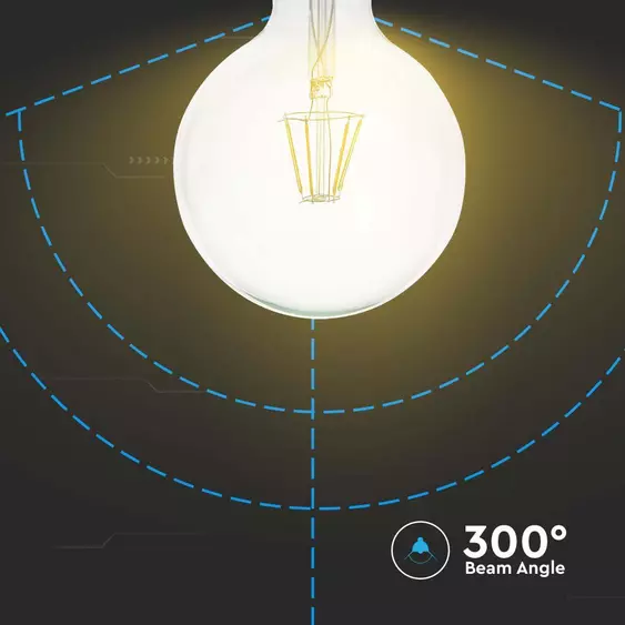 V-TAC 10W E27 hideg fehér filament G125 LED égő - SKU 214424