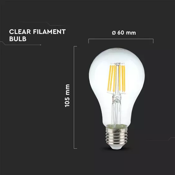 V-TAC 10W E27 meleg fehér filament A60 LED égő - SKU 214410