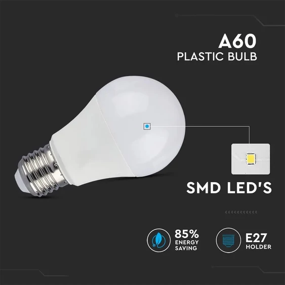 V-TAC 10W E27 természetes fehér CRI>95 LED égő - SKU 7480