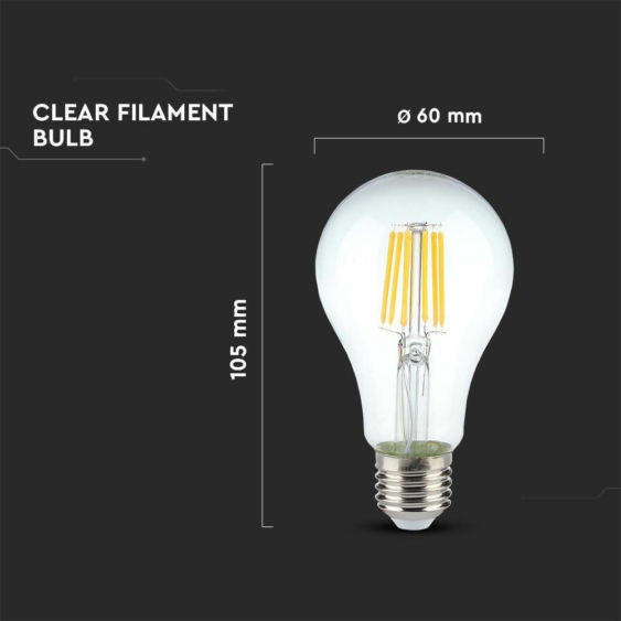 V-TAC 10W E27 természetes fehér filament A60 LED égő - SKU 214411
