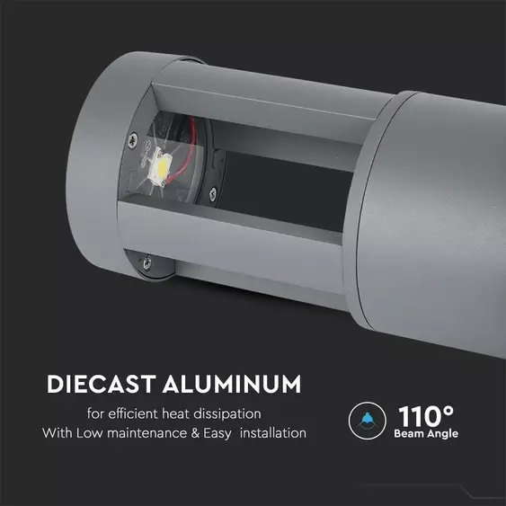 V-TAC 10W kültéri LED lámpa oszlop 25 cm, hideg fehér, szürke házzal - SKU 128321