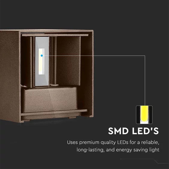 V-TAC 11W kültéri, Corten barna, szögletes, fali LED lámpa meleg fehér, 120 Lm/W - SKU 6820