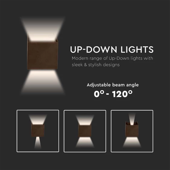 V-TAC 11W kültéri, Corten barna, szögletes, fali LED lámpa meleg fehér, 120 Lm/W - SKU 6820