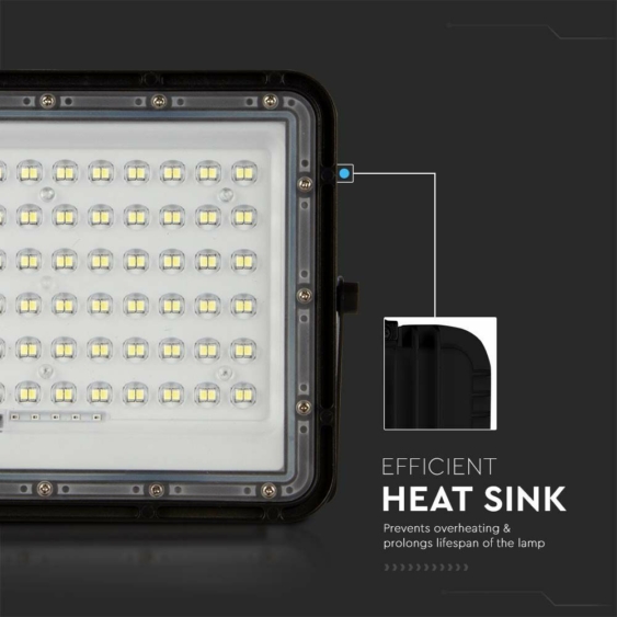 V-TAC 12000mAh napelemes LED reflektor 15W hideg fehér, 1200 Lumen, fekete házzal - SKU 7825