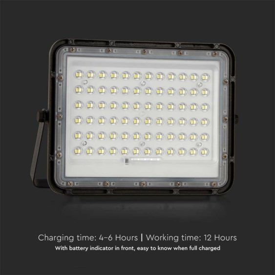 V-TAC 12000mAh napelemes LED reflektor 15W hideg fehér, 1200 Lumen, fekete házzal - SKU 7825