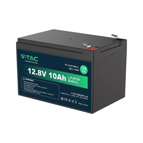 V-TAC 12.8V 10Ah LiFePO4 akkumulátor, Lítium vasfoszfát akku T2 saruval - SKU 11940