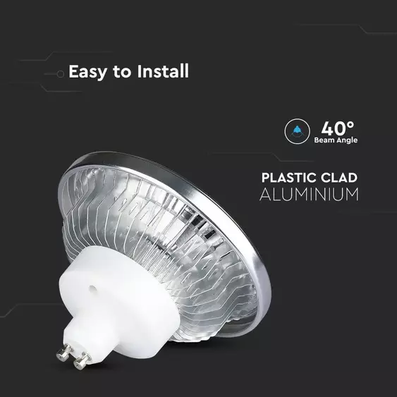 V-TAC 12W AR111 GU10 LED égő hideg fehér 40° - SKU 214225