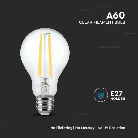 V-TAC 12W E27 hideg fehér filament A60 LED égő - SKU 217460