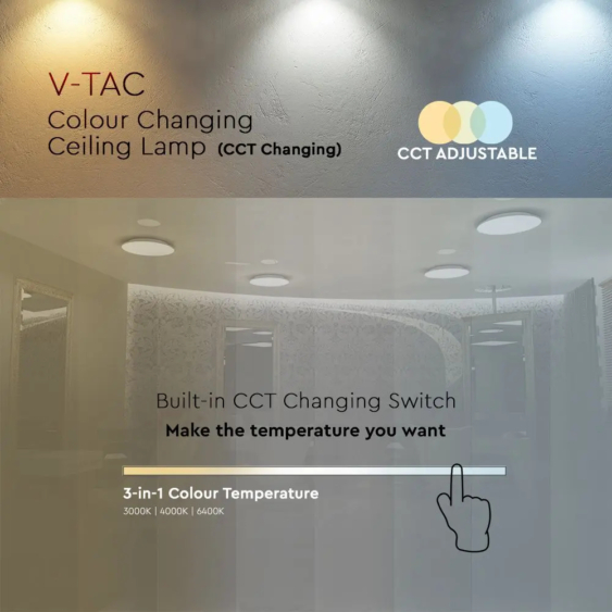 V-TAC 12W fehér, mennyezeti LED lámpa, ø26 cm, változtatható szinhőmérséklettel - SKU 217603