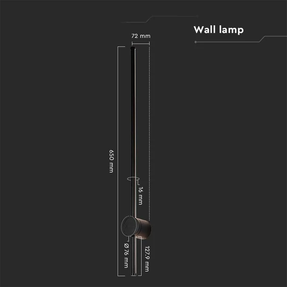V-TAC 12W Fekete fali lámpa, IP65, meleg fehér, 115 Lm/W - SKU 6834