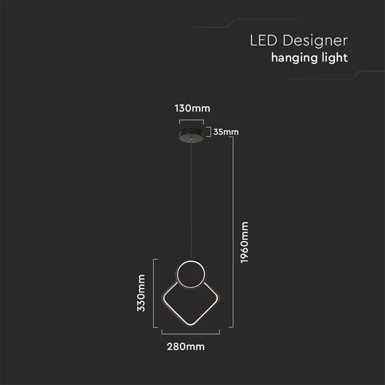 V-TAC 12W kettős mennyezeti designer csillár, fekete ház, meleg fehér, 105 lm/W - SKU 14998