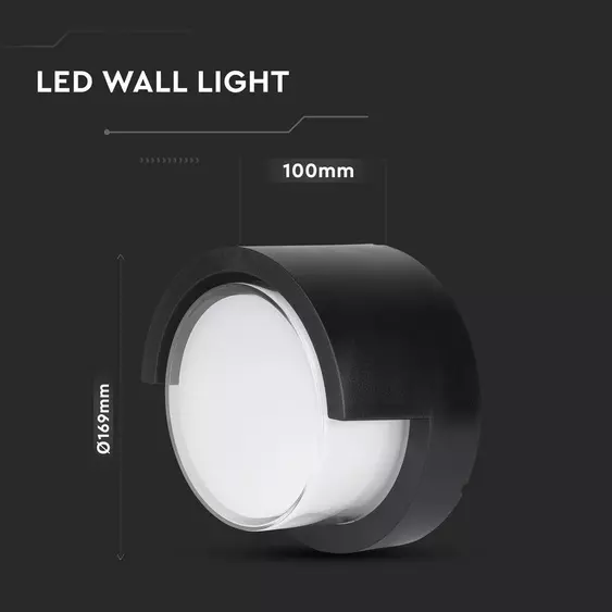 V-TAC 12W kültéri, kerek fali LED lámpa természetes fehér - SKU 218538