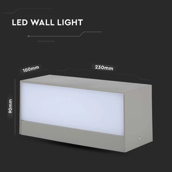 V-TAC 12W kültéri, téglatest alakú, fali LED lámpa természetes fehér - SKU 218243