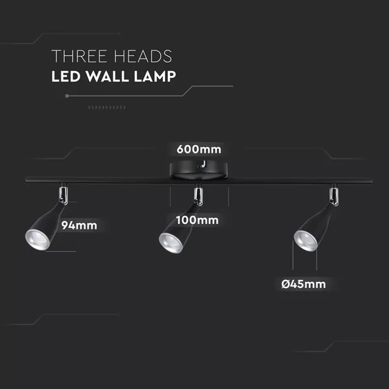 V-TAC 13.5W fekete mennyezeti LED lámpa meleg fehér - SKU 8271