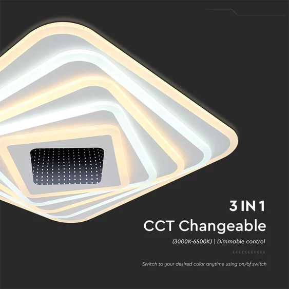 V-TAC 150W Dekoratív szögletes mennyezeti lámpa, fényerőszabályozható, RGB+CCT - SKU 15356