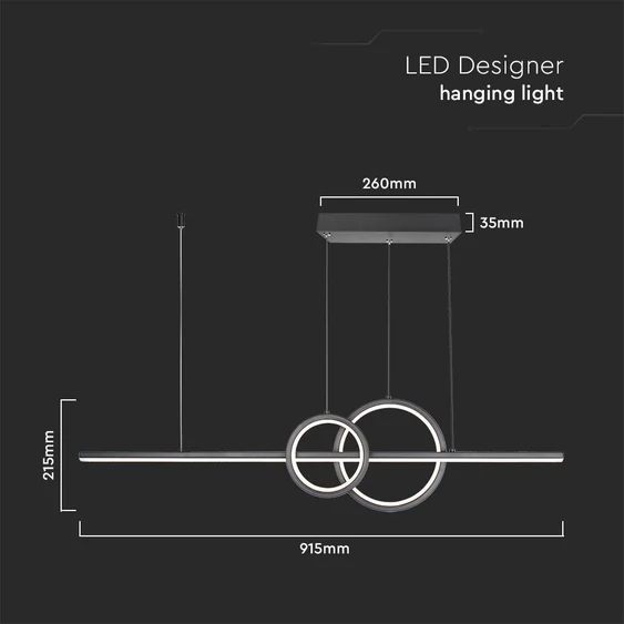 V-TAC 15W designer háromágú csillár, természetes fehér, fekete házzal, 100 Lm/W - SKU 6935