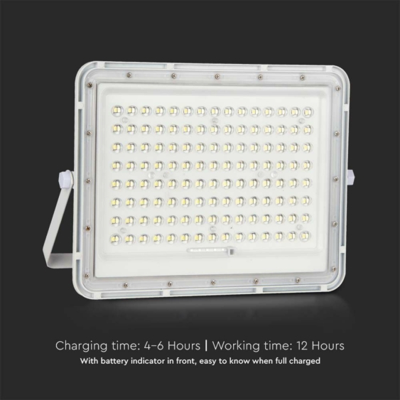 V-TAC 16000mAh napelemes LED reflektor 20W természetes fehér, 1800 Lumen, fehér házzal - SKU 7846