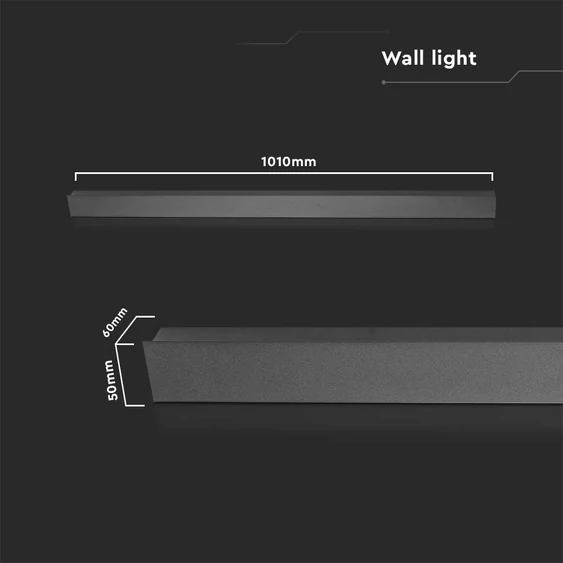 V-TAC 16W lineáris fali LED lámpa, 101cm, antracit, természetes fehér - SKU 10435