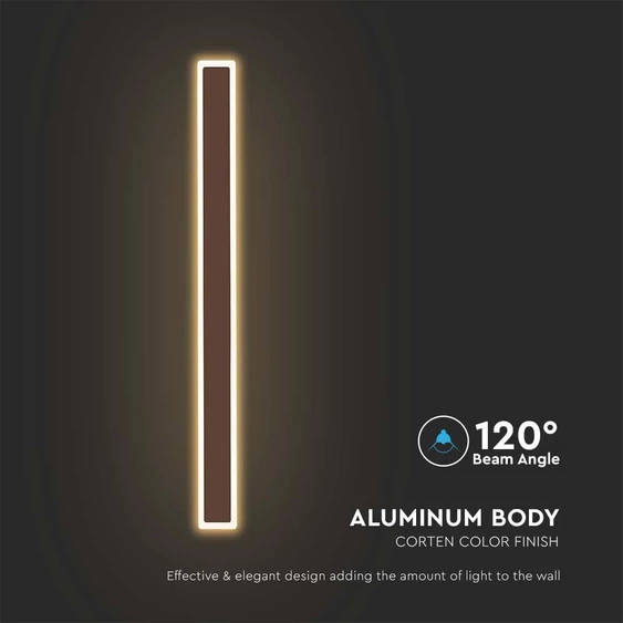 V-TAC 17W Corten barna fali lámpa, IP65, meleg fehér, 125 Lm/W - SKU 6828