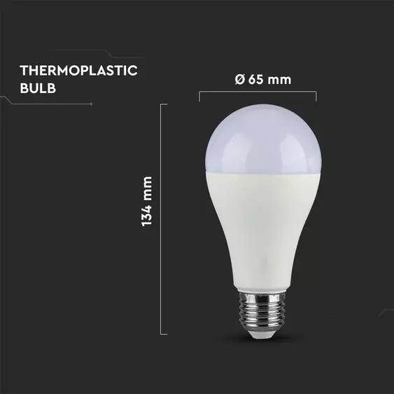 V-TAC 17W E27 A65 meleg fehér LED égő, 100 Lm/W - SKU 214456